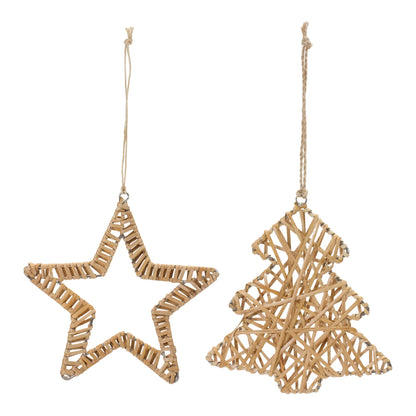 Woven Rattan Star and Tree Ornament