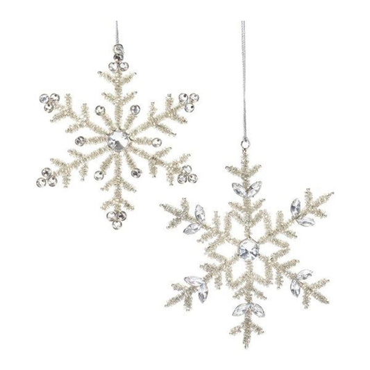 Jeweled Metal Snowflake Ornament  - Pack Of: Set of 12 | Materials: Iron; glass | Décor  style: Glam