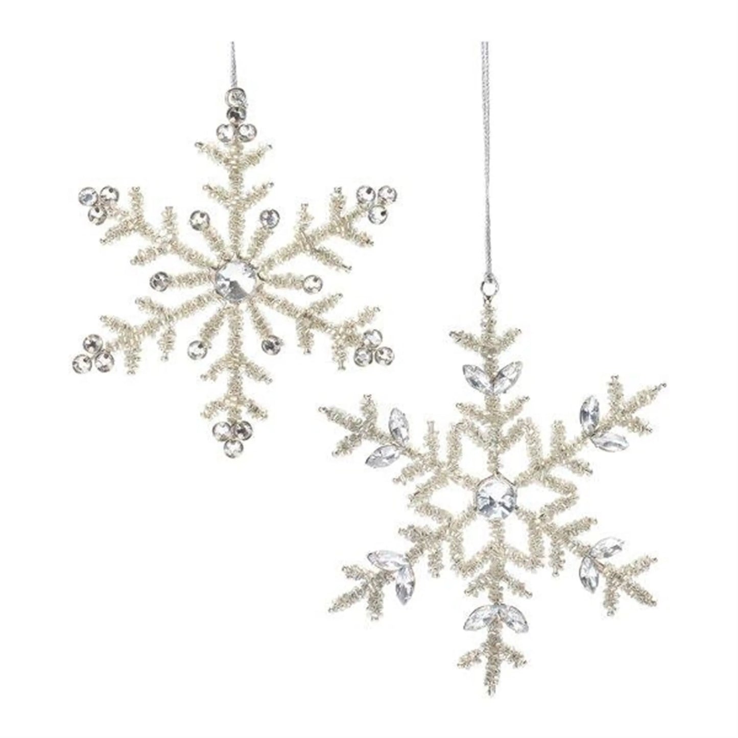 Jeweled Metal Snowflake Ornament  - Pack Of: Set of 12 | Materials: Iron; glass | Décor  style: Glam