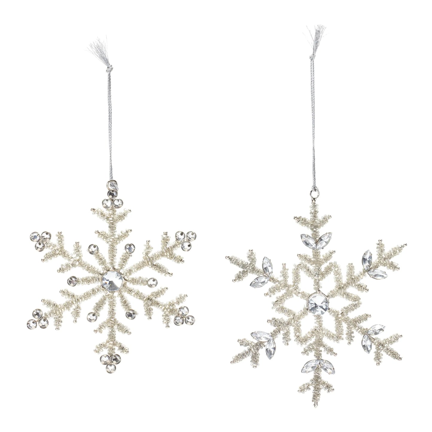 Jeweled Metal Snowflake Ornament  - Pack Of: Set of 12 | Materials: Iron; glass | Décor  style: Glam