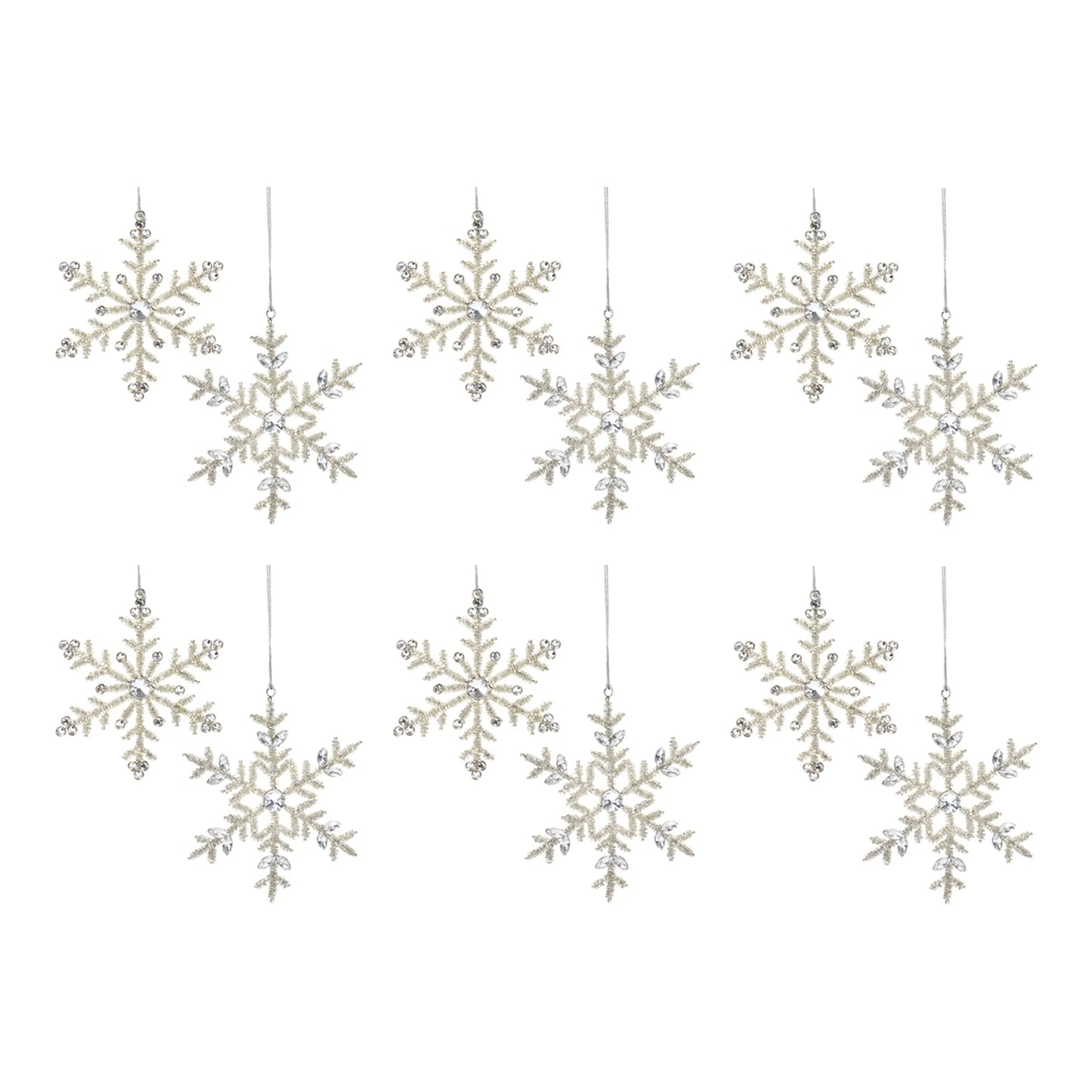 Jeweled Metal Snowflake Ornament  - Pack Of: Set of 12 | Materials: Iron; glass | Décor  style: Glam