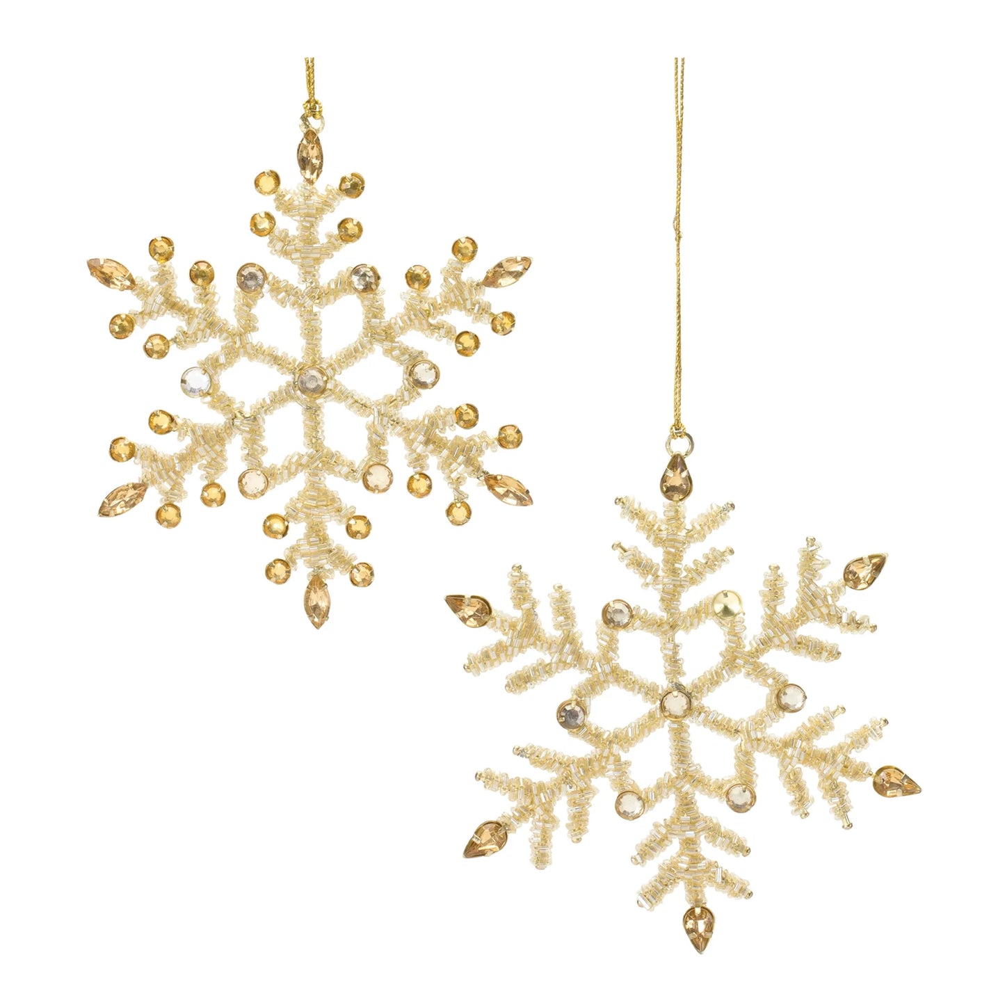 Jeweled Metal Snowflake Ornament  - Pack Of: Set of 12 | Materials: Iron; glass | Décor  style: Glam