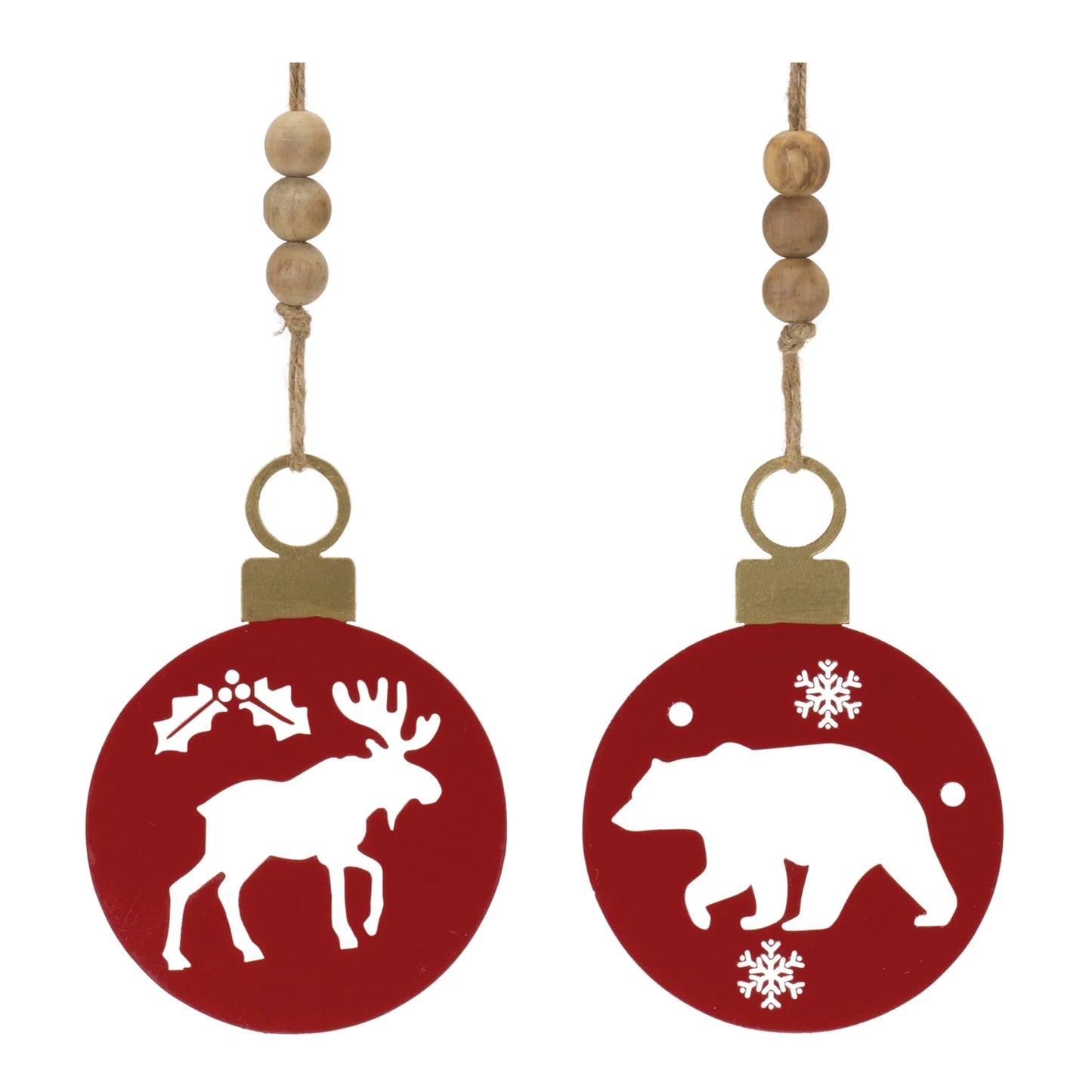 Metal Cut Out Bear and Moose Ornament