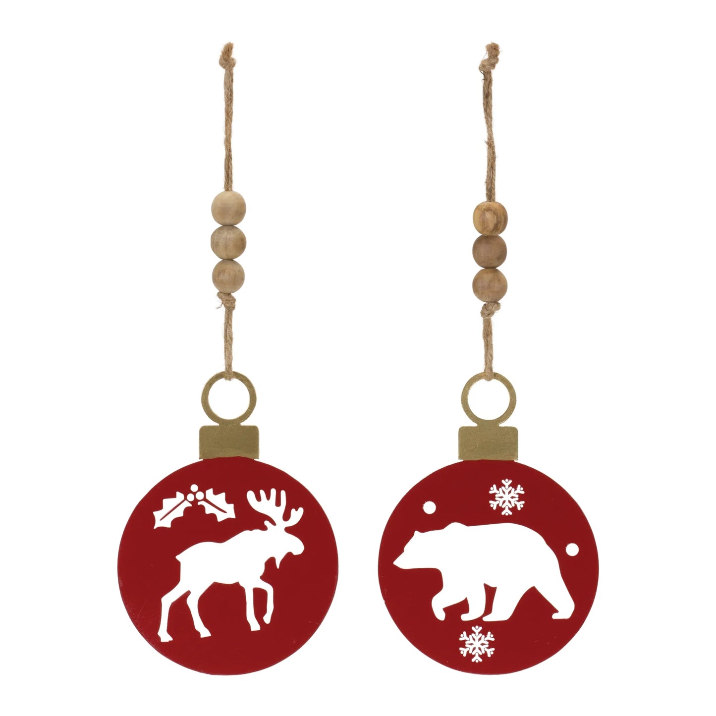 Metal Cut Out Bear and Moose Ornament