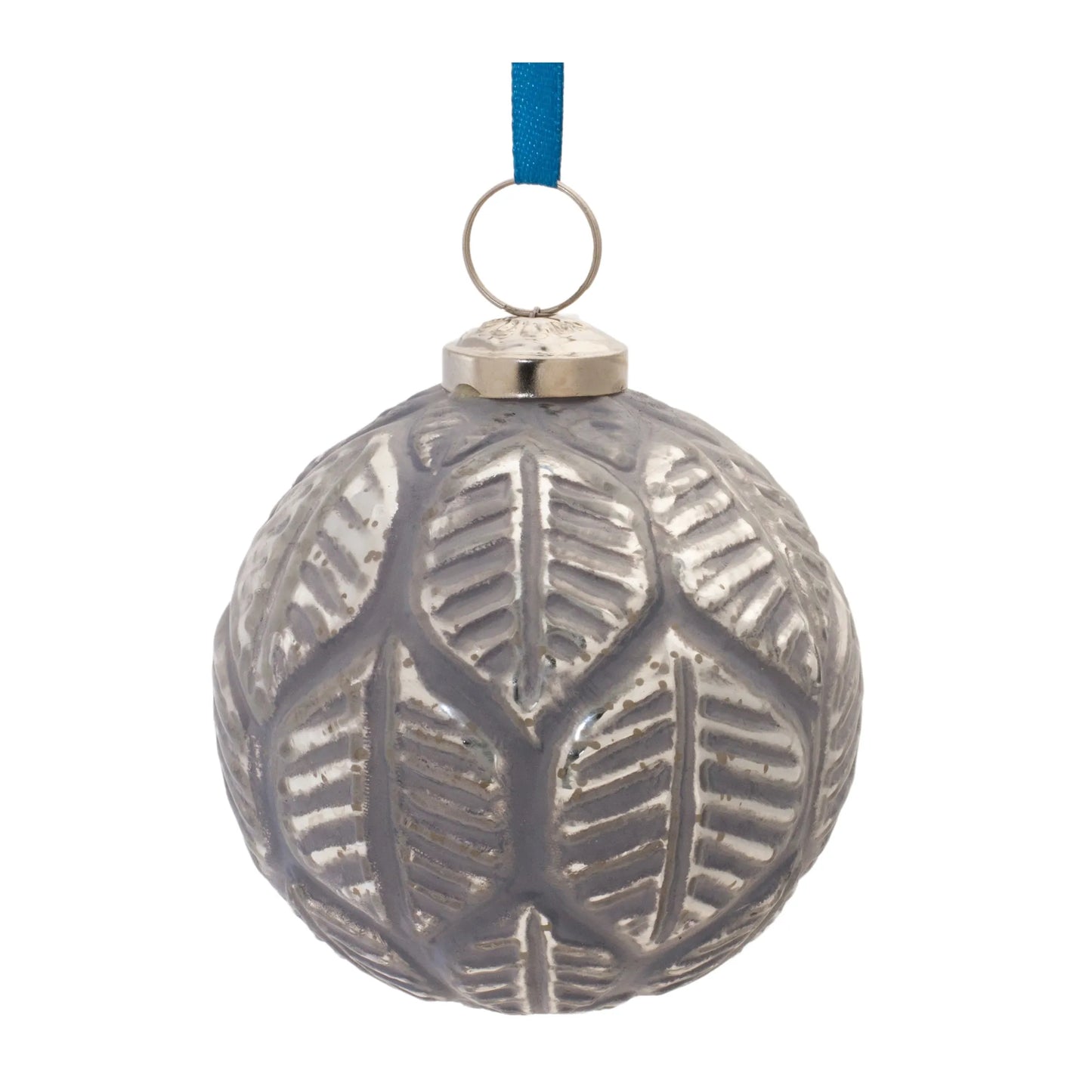 Etched Leaf Glass Ball Ornament