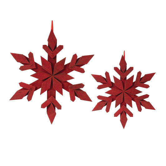 Fir Wood Snowflake Ornament  - Materials: Fir wood | Colors: Red | Décor  style: Rustic