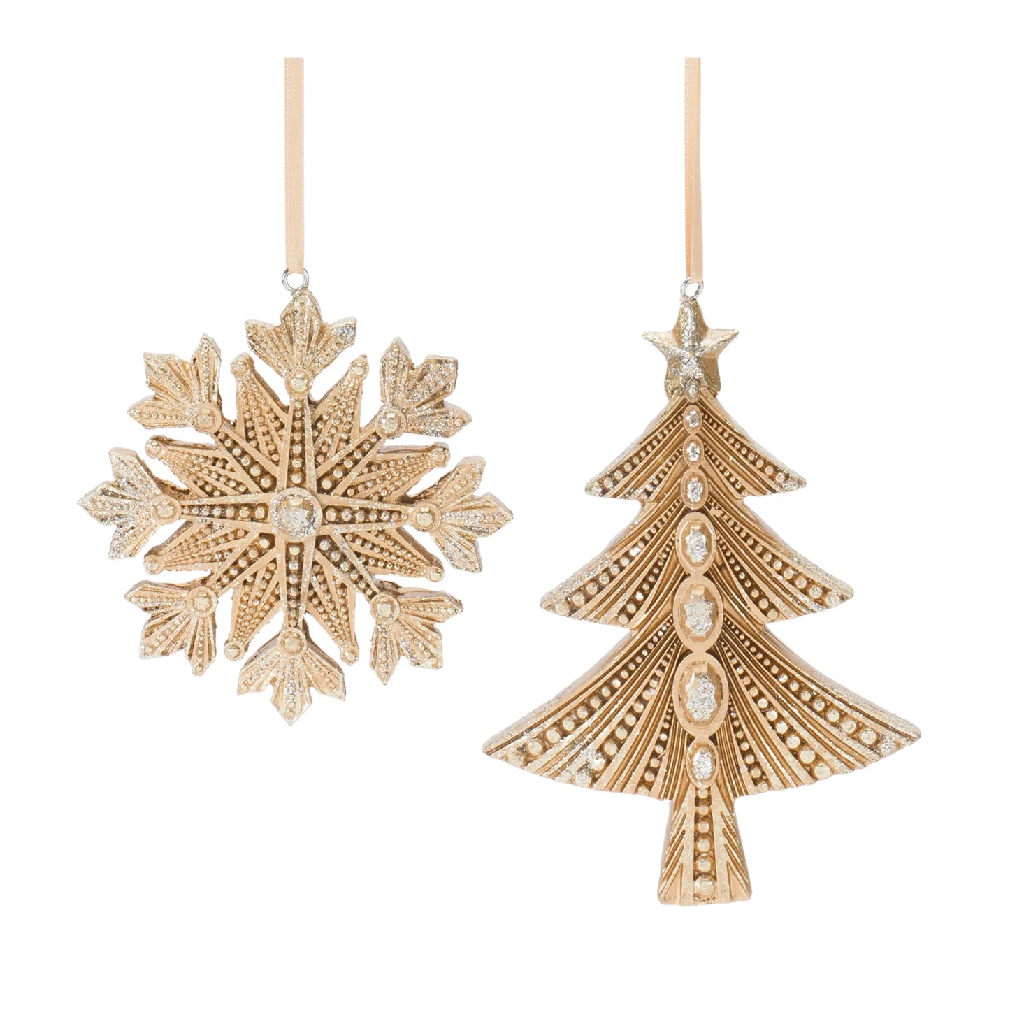 Glittered Pine Tree and Snowflake Ornament