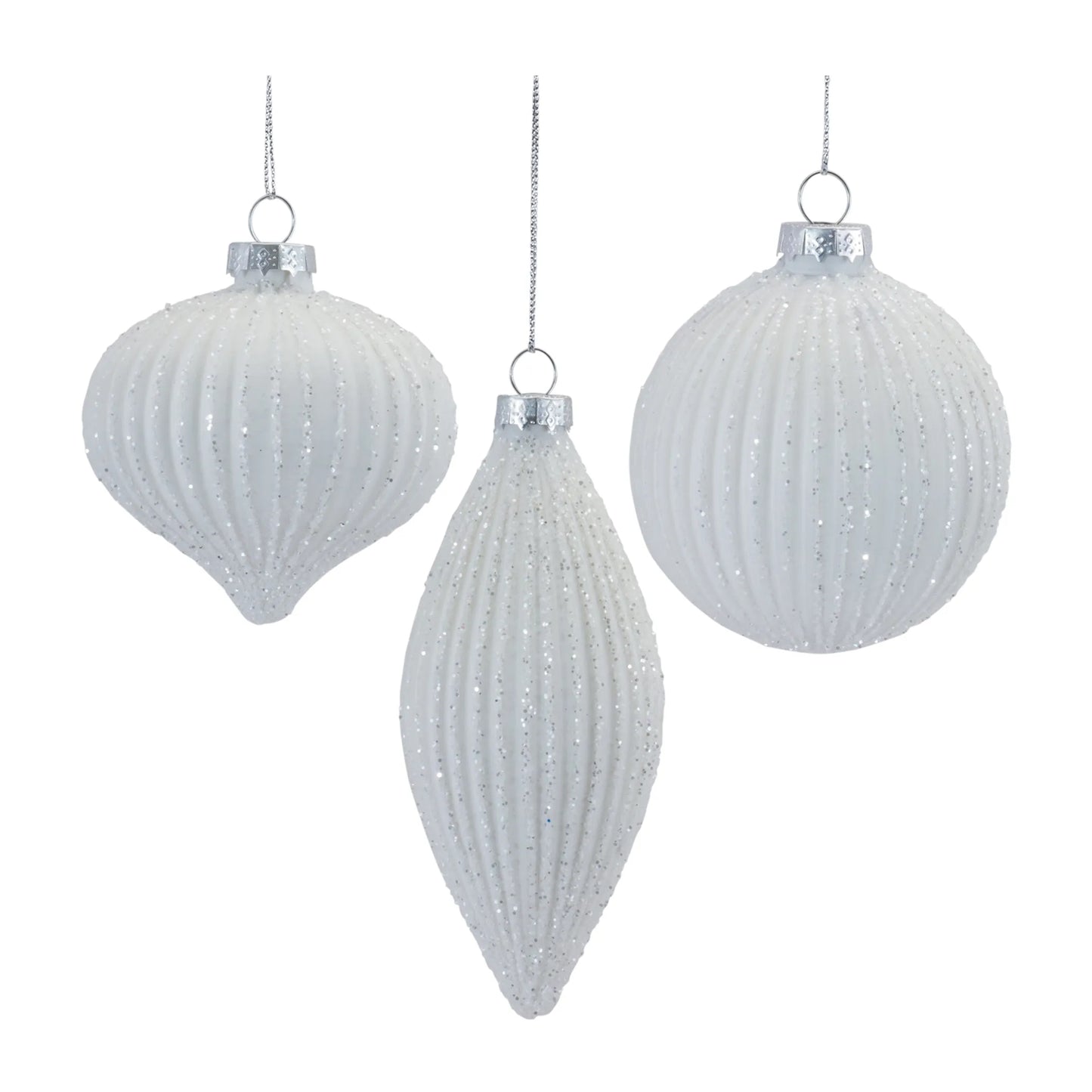 Glitter Ribbed Glass Ornament