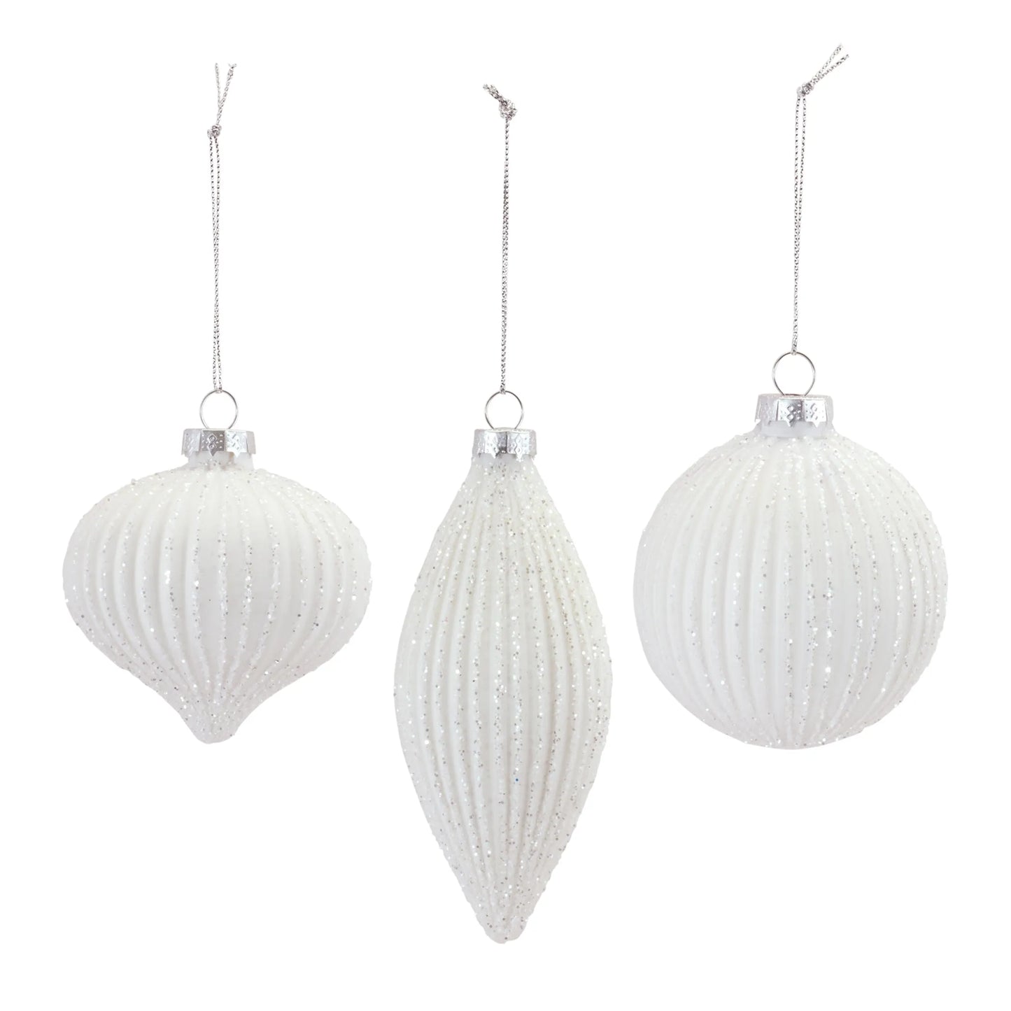 Glitter Ribbed Glass Ornament