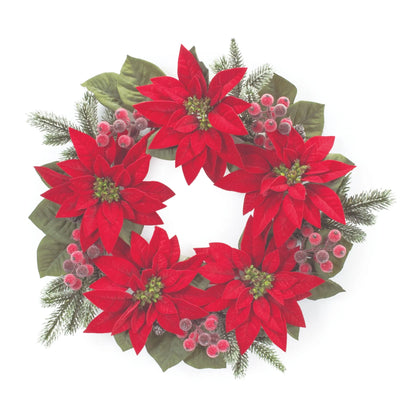 Poinsettia Flower Pine Wreath