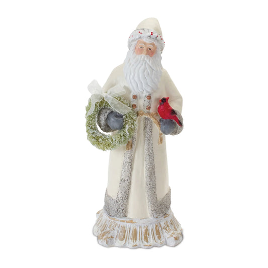 Santa Figurine with Cardinal and Wreath