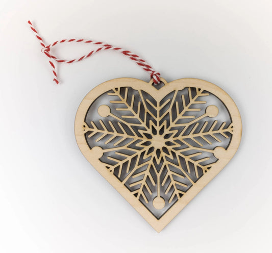 snowflake heart christmas ornament