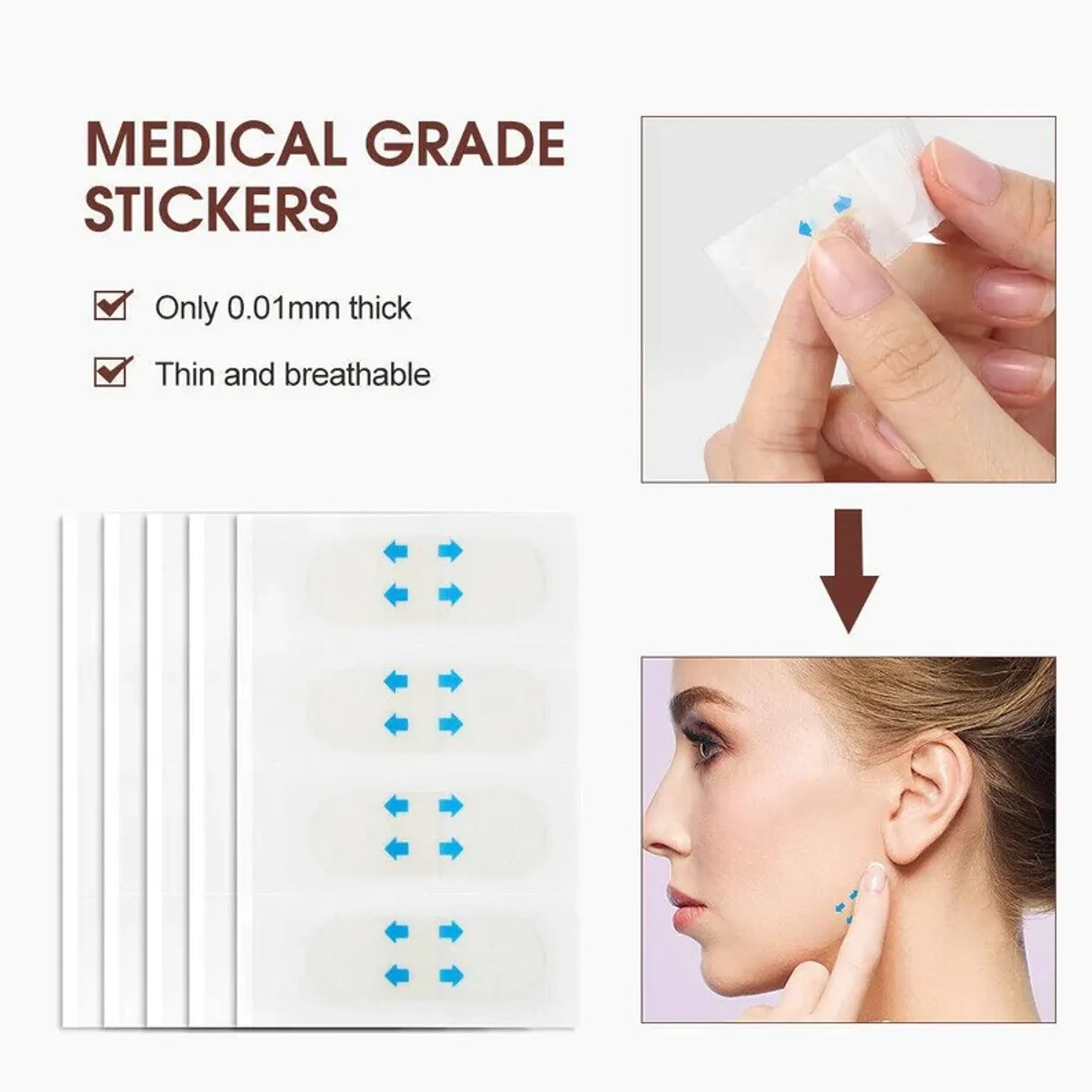 80Pcs Face Lifting Sticker Invisible Tape Firming Chin Fade Fine Lines V-shaped