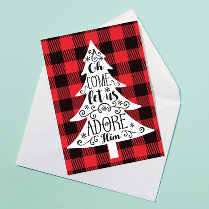 Adore Him Plaid Christmas Card