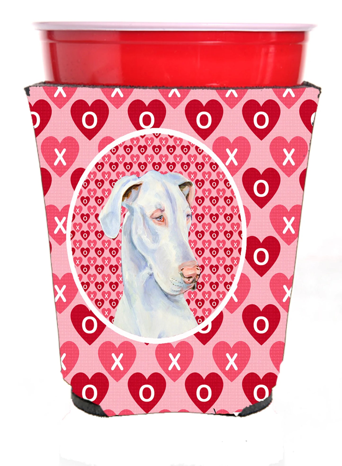 Hearts Love and Valentine's Day Portrait Design with Dog Red Solo Cup Hugger