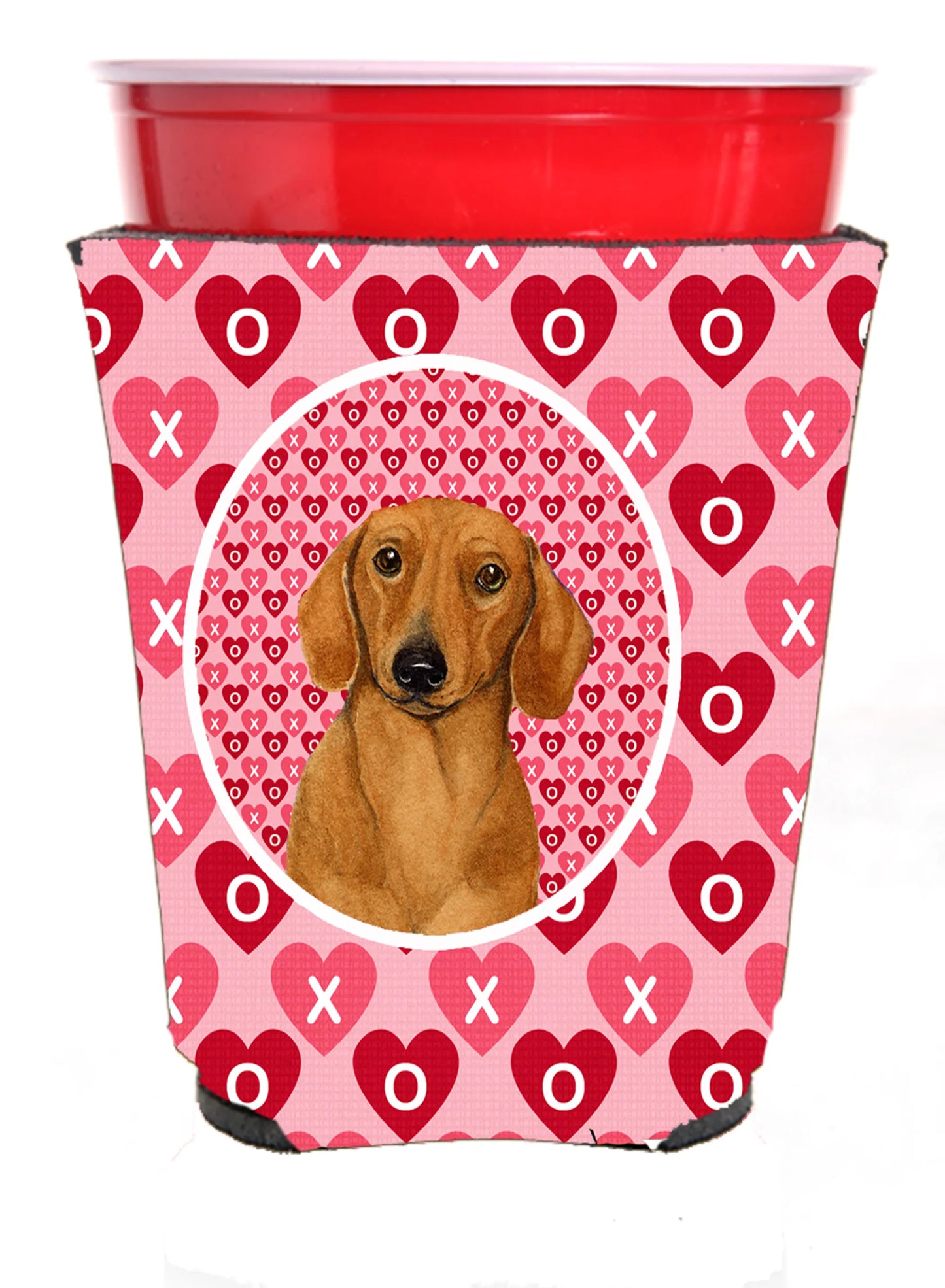 Hearts Love and Valentine's Day Portrait Design with Dog Red Solo Cup Hugger