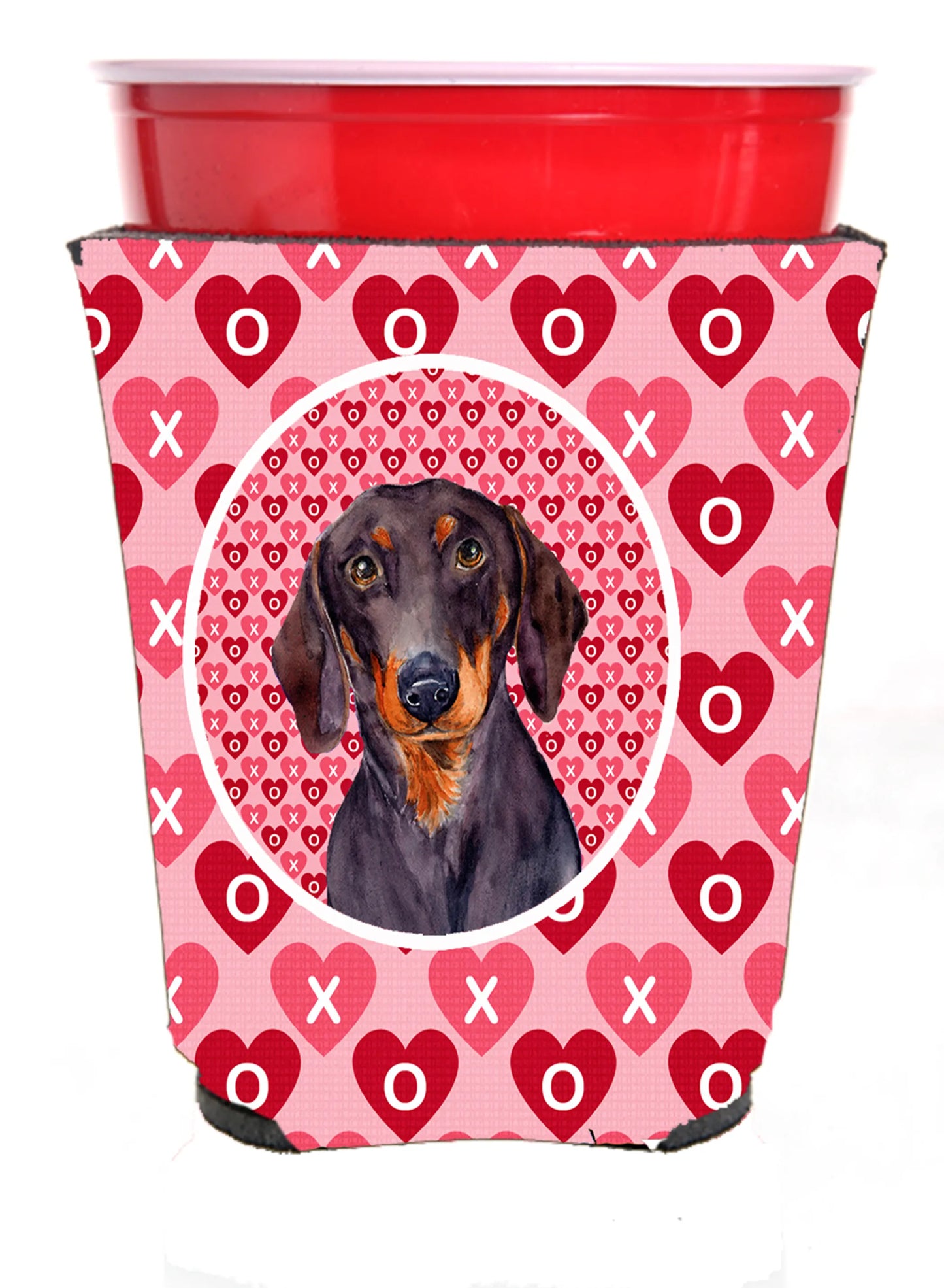 Hearts Love and Valentine's Day Portrait Design with Dog Red Solo Cup Hugger