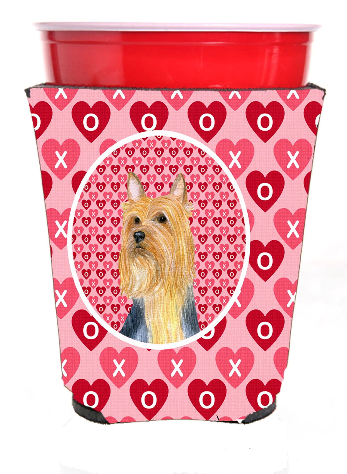 Hearts Love and Valentine's Day Portrait Design with Dog Red Solo Cup Hugger