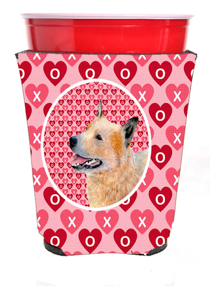 Hearts Love and Valentine's Day Portrait Design with Dog Red Solo Cup Hugger