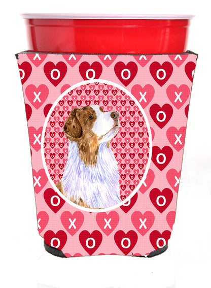 Hearts Love and Valentine's Day Portrait Design with Dog Red Solo Cup Hugger