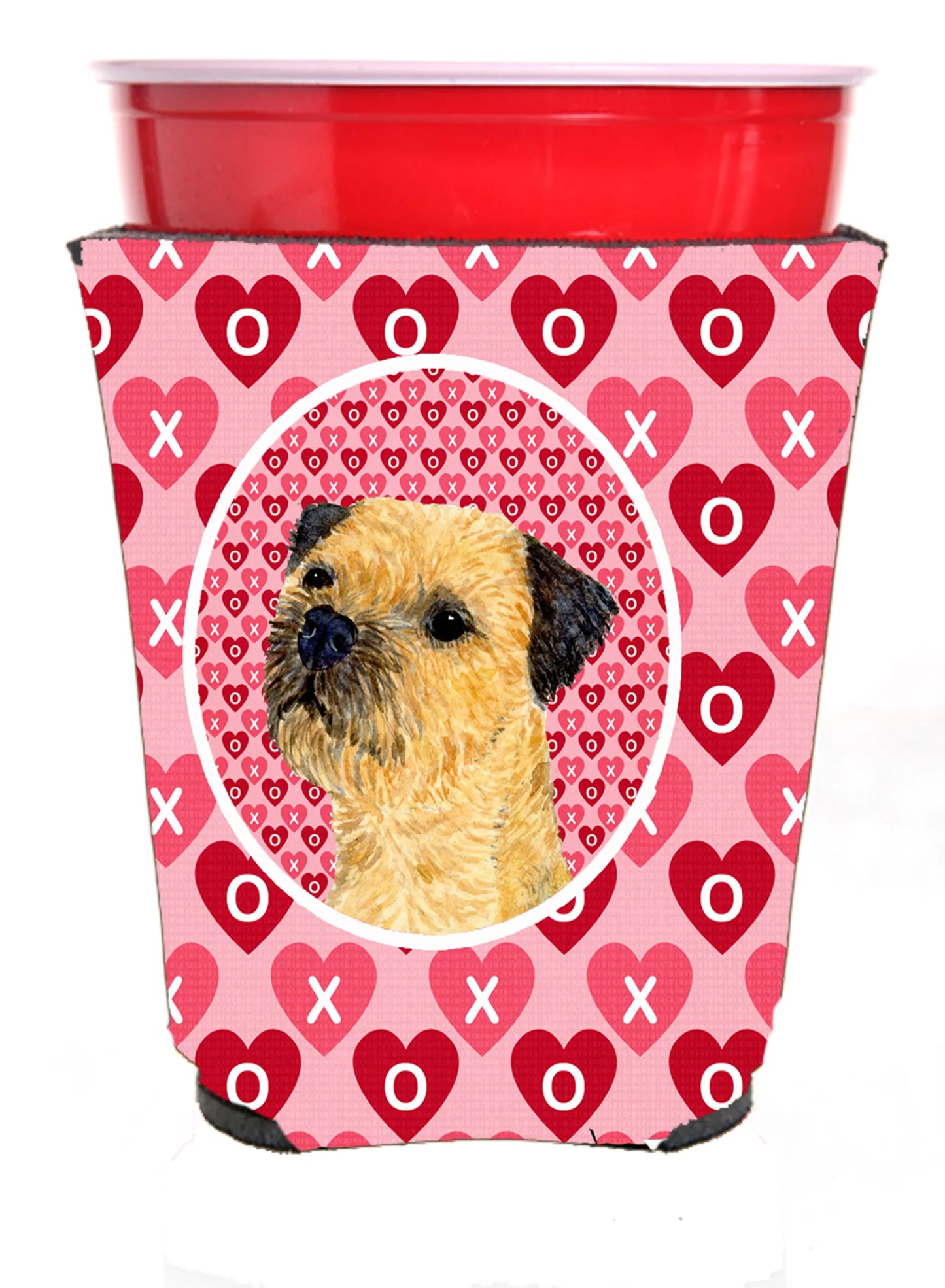 Hearts Love and Valentine's Day Portrait Design with Dog Red Solo Cup Hugger