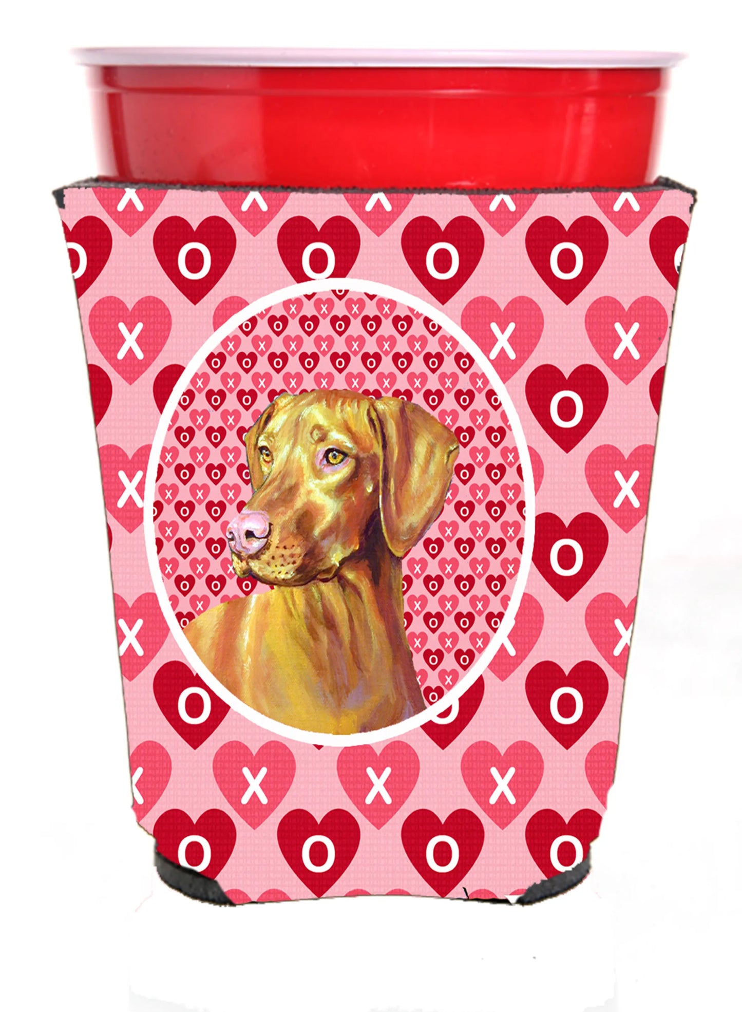 Hearts Love and Valentine's Day Portrait Design with Dog Red Solo Cup Hugger