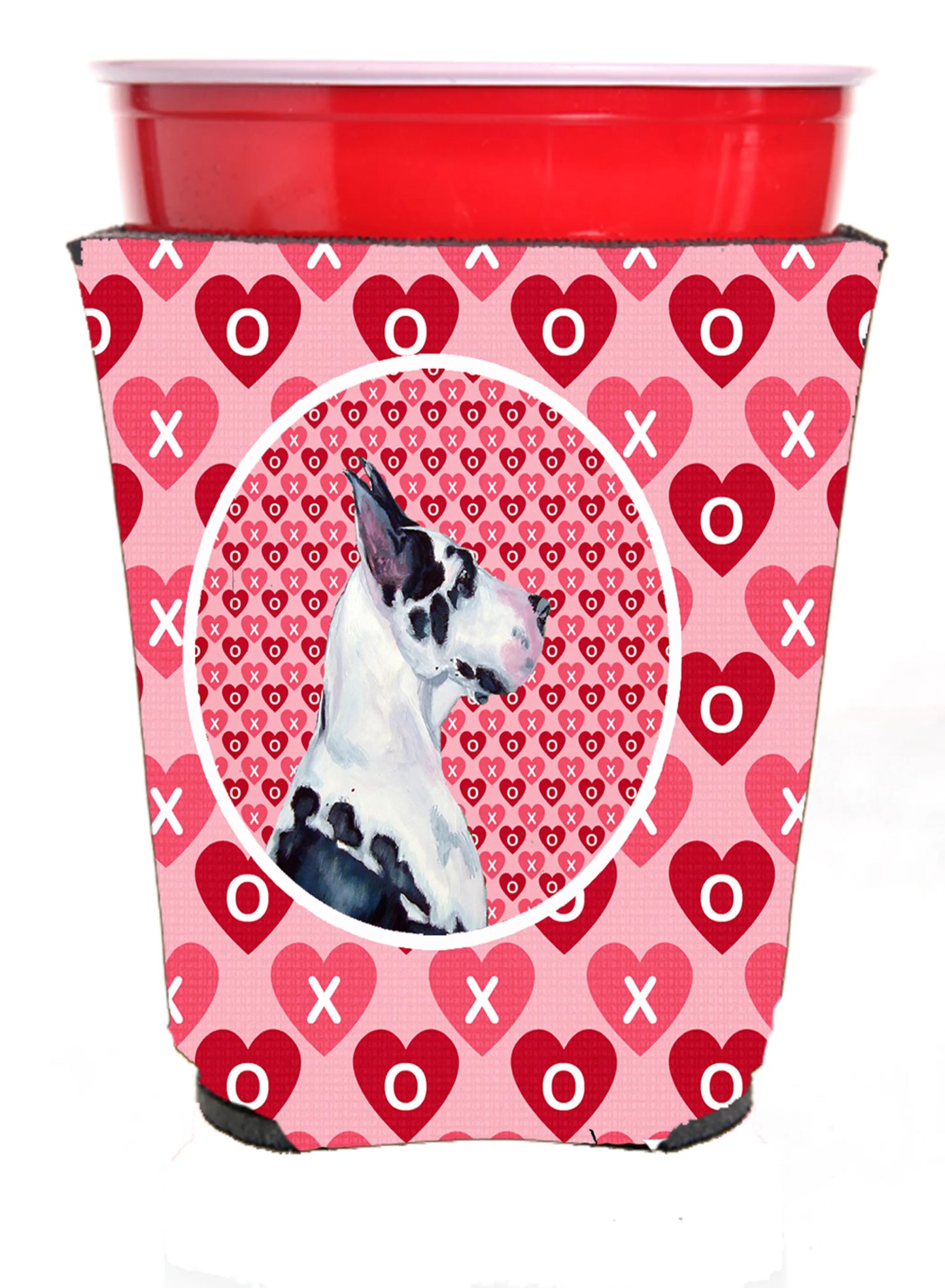 Hearts Love and Valentine's Day Portrait Design with Dog Red Solo Cup Hugger