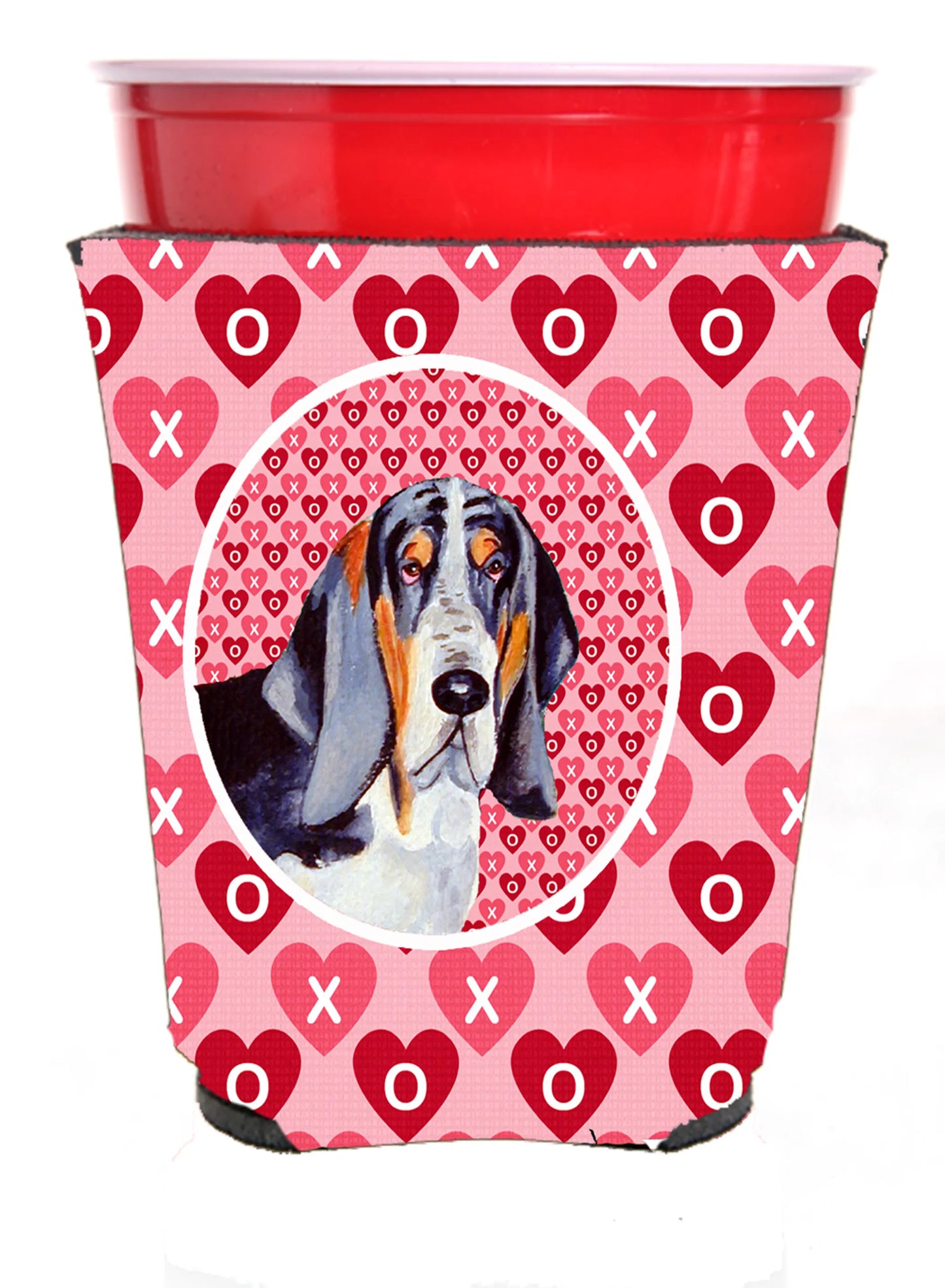 Hearts Love and Valentine's Day Portrait Design with Dog Red Solo Cup Hugger