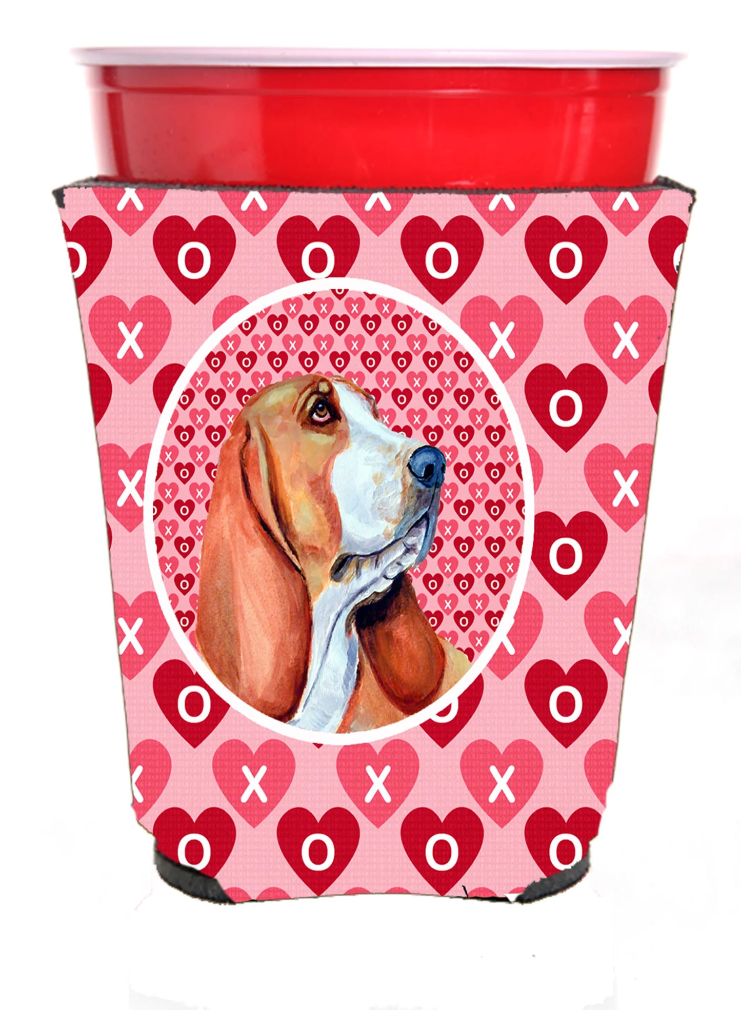 Hearts Love and Valentine's Day Portrait Design with Dog Red Solo Cup Hugger