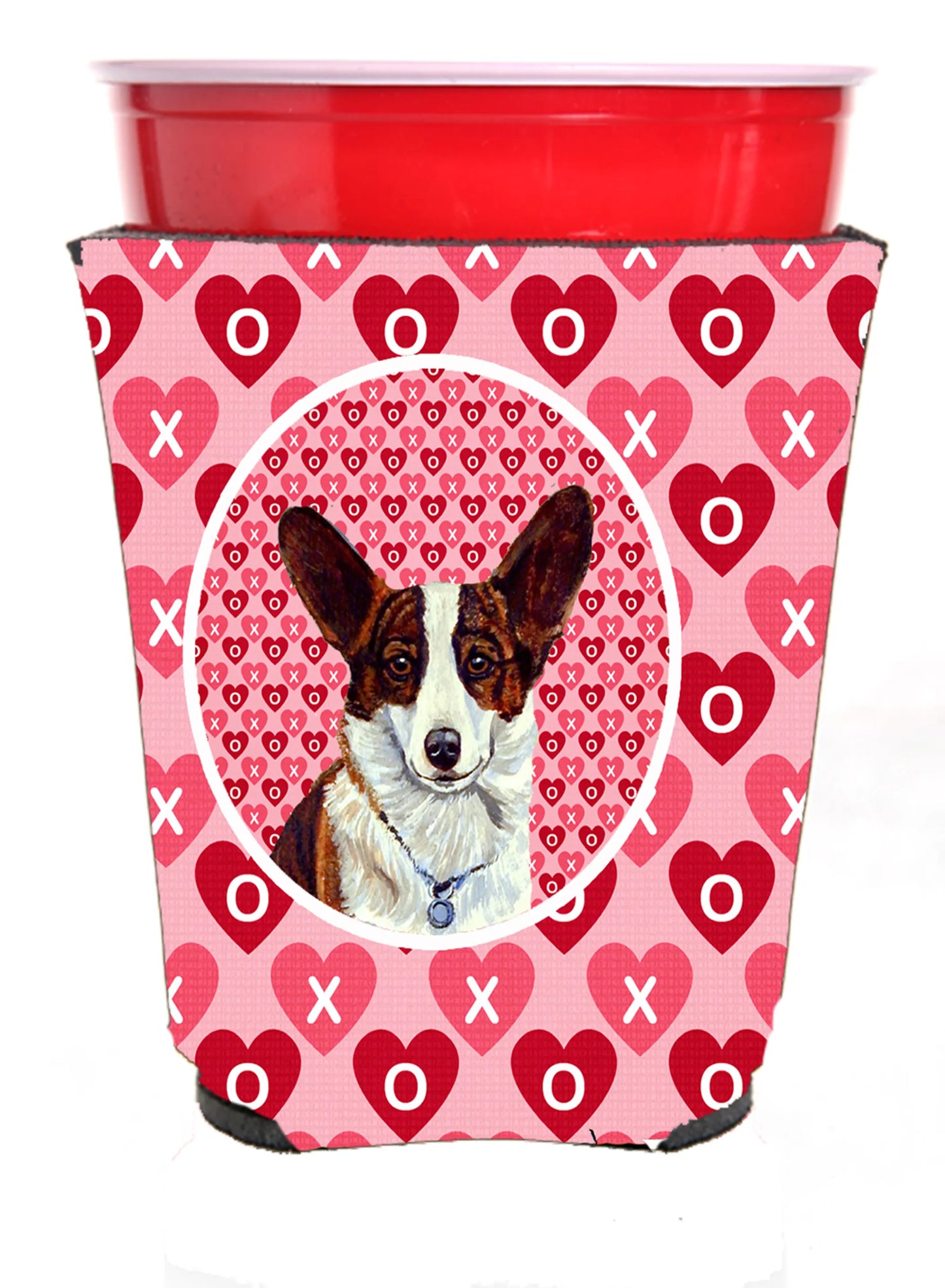 Hearts Love and Valentine's Day Portrait Design with Dog Red Solo Cup Hugger