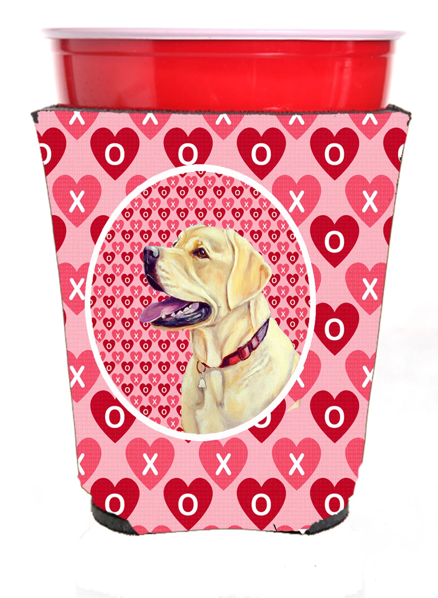 Hearts Love and Valentine's Day Portrait Design with Dog Red Solo Cup Hugger