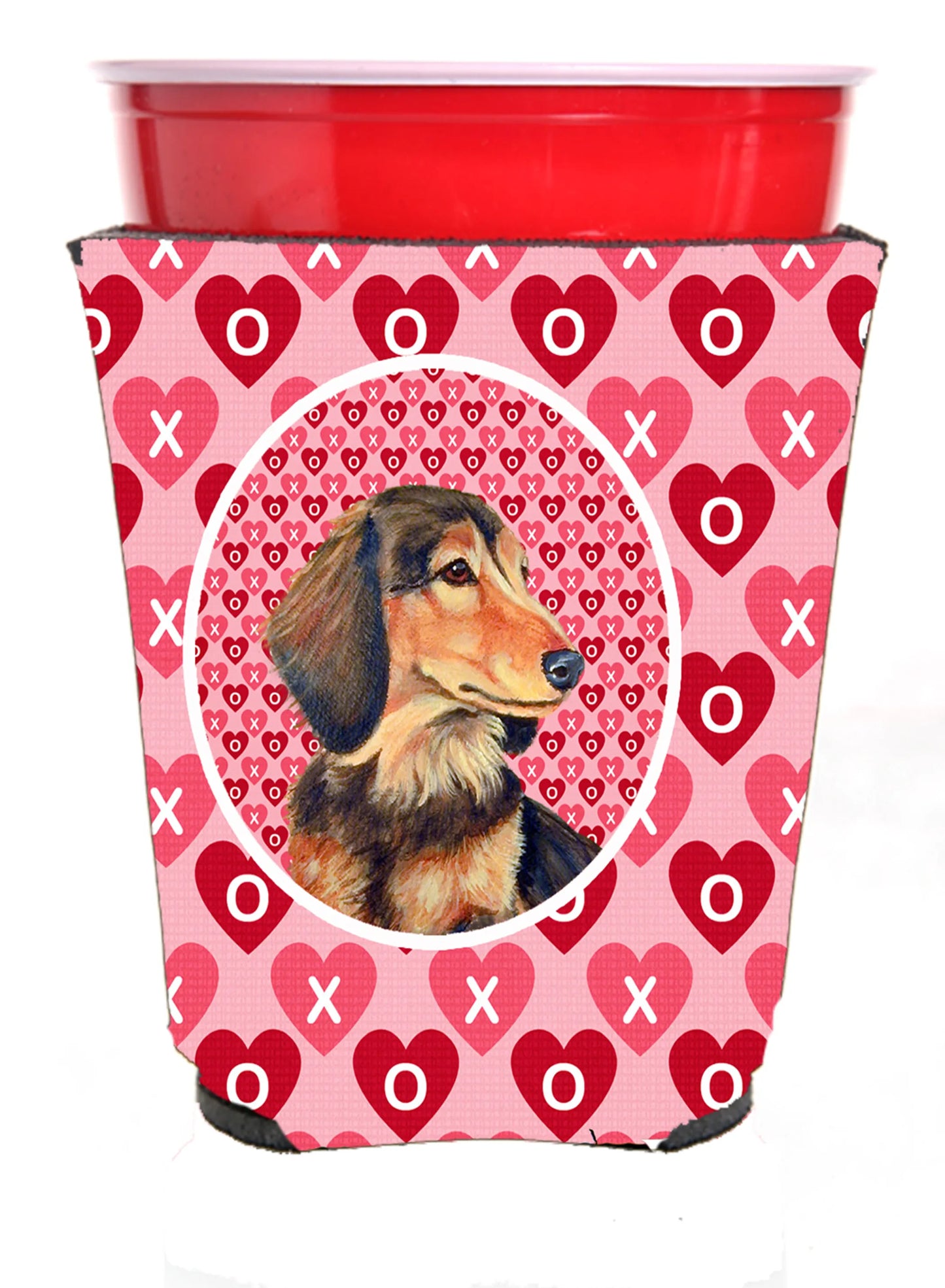 Hearts Love and Valentine's Day Portrait Design with Dog Red Solo Cup Hugger