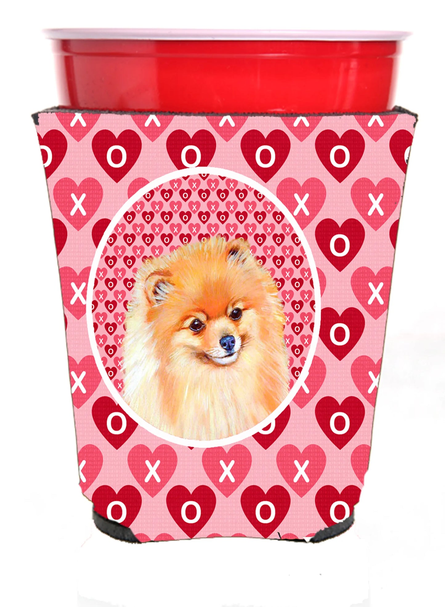 Hearts Love and Valentine's Day Portrait Design with Dog Red Solo Cup Hugger