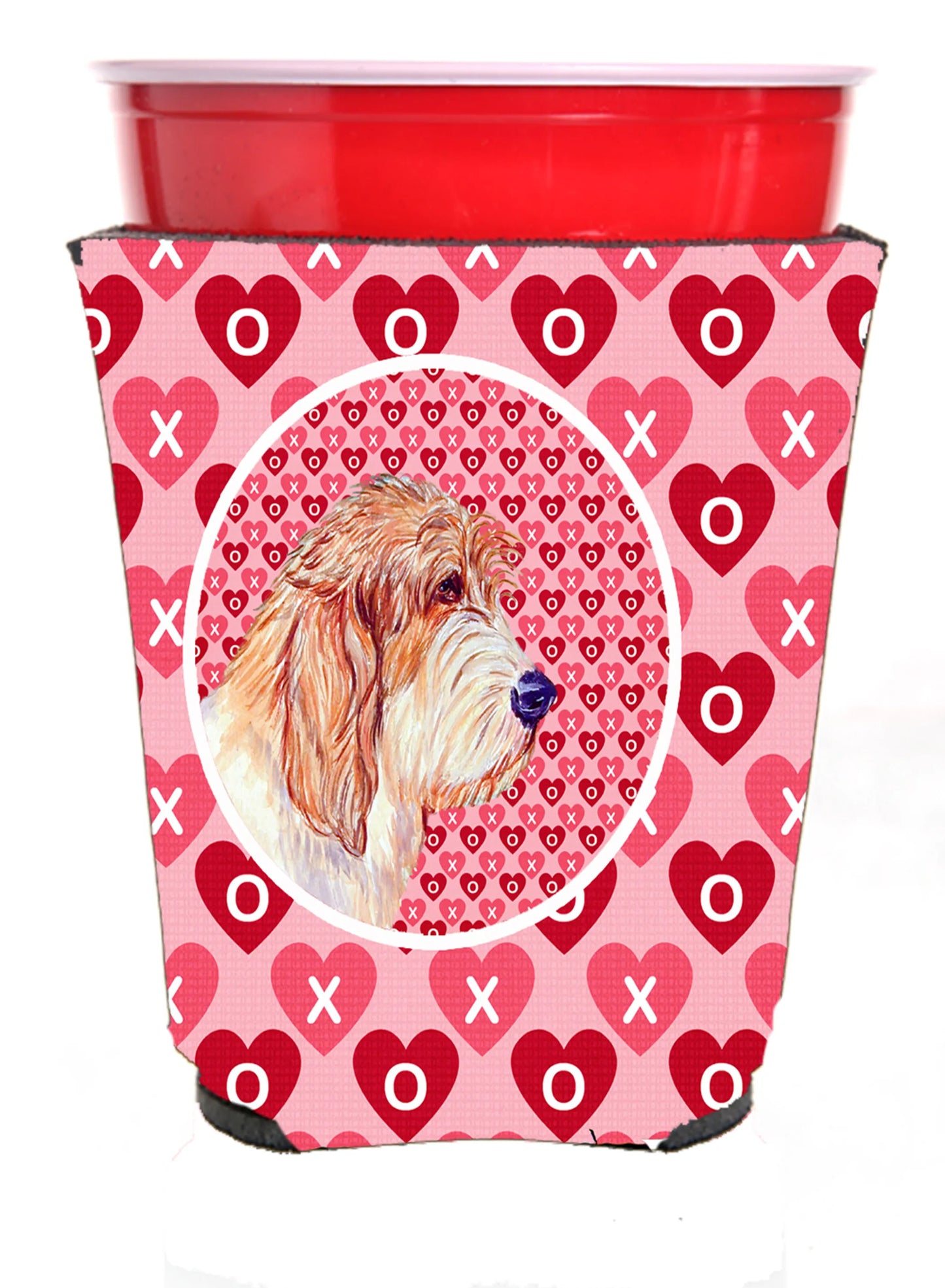 Hearts Love and Valentine's Day Portrait Design with Dog Red Solo Cup Hugger