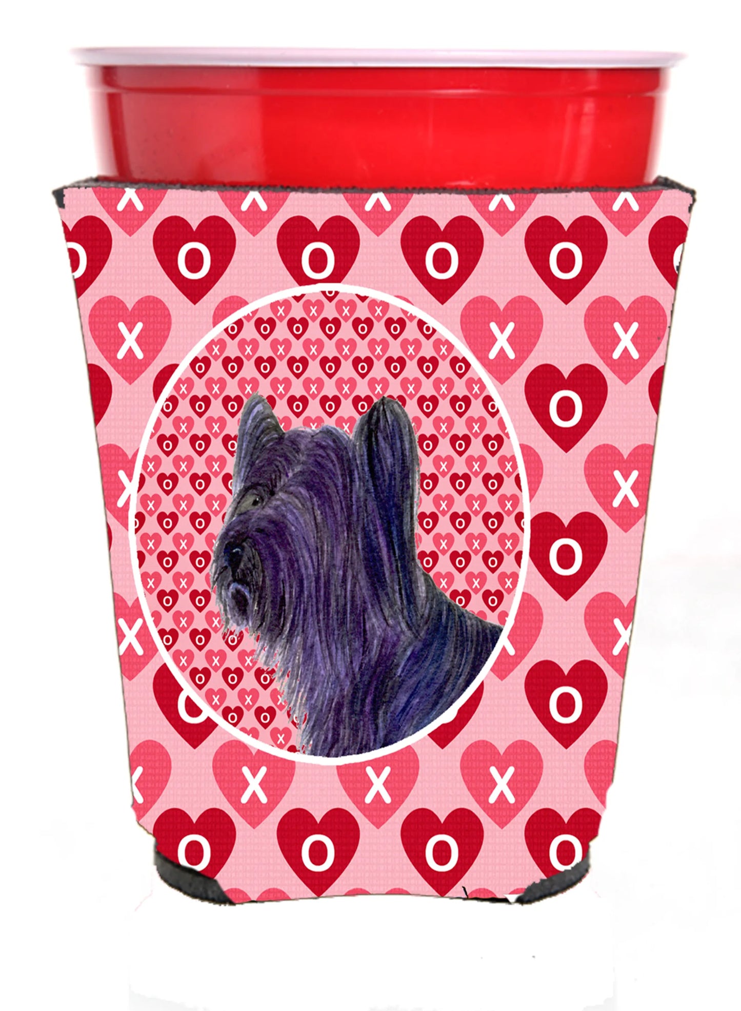 Hearts Love and Valentine's Day Design with Dog Red Solo Cup Hugger