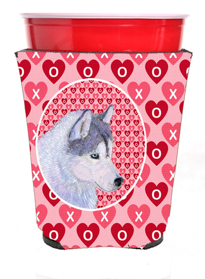 Hearts Love and Valentine's Day Design with Dog Red Solo Cup Hugger