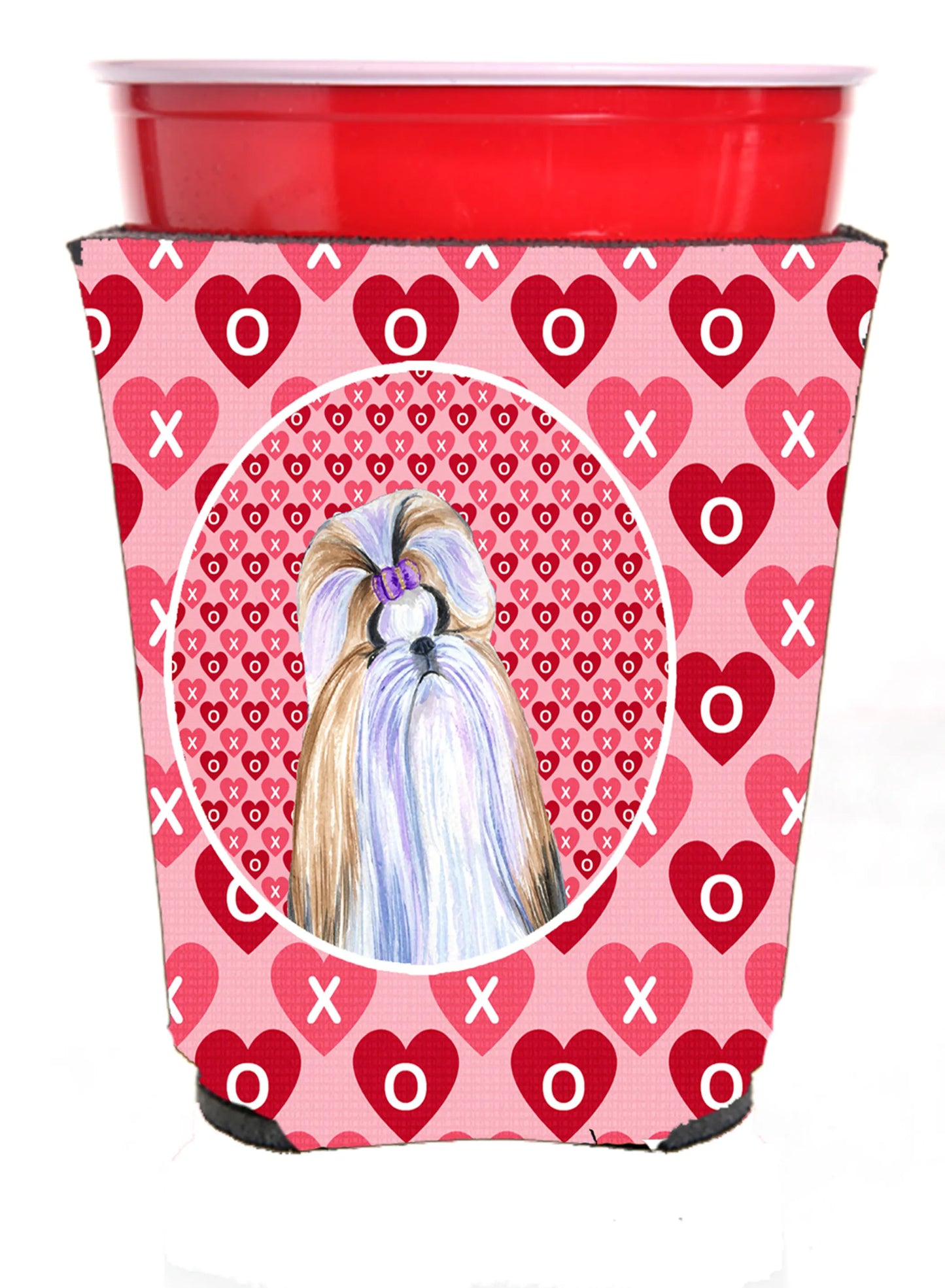 Hearts Love and Valentine's Day Design with Dog Red Solo Cup Hugger