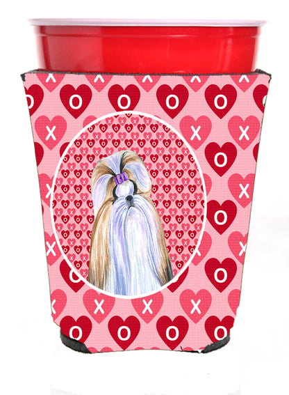 Hearts Love and Valentine's Day Design with Dog Red Solo Cup Hugger