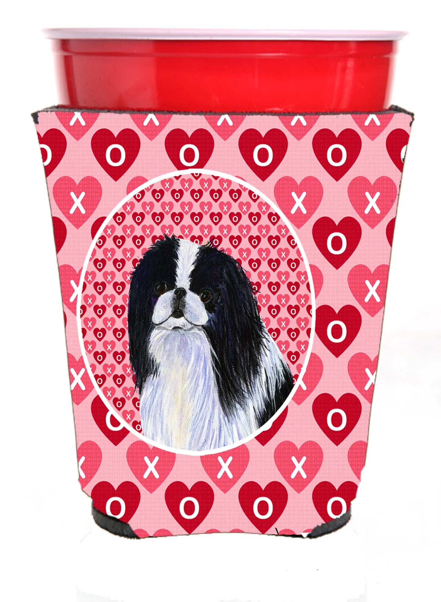 Hearts Love and Valentine's Day Design with Dog Red Solo Cup Hugger