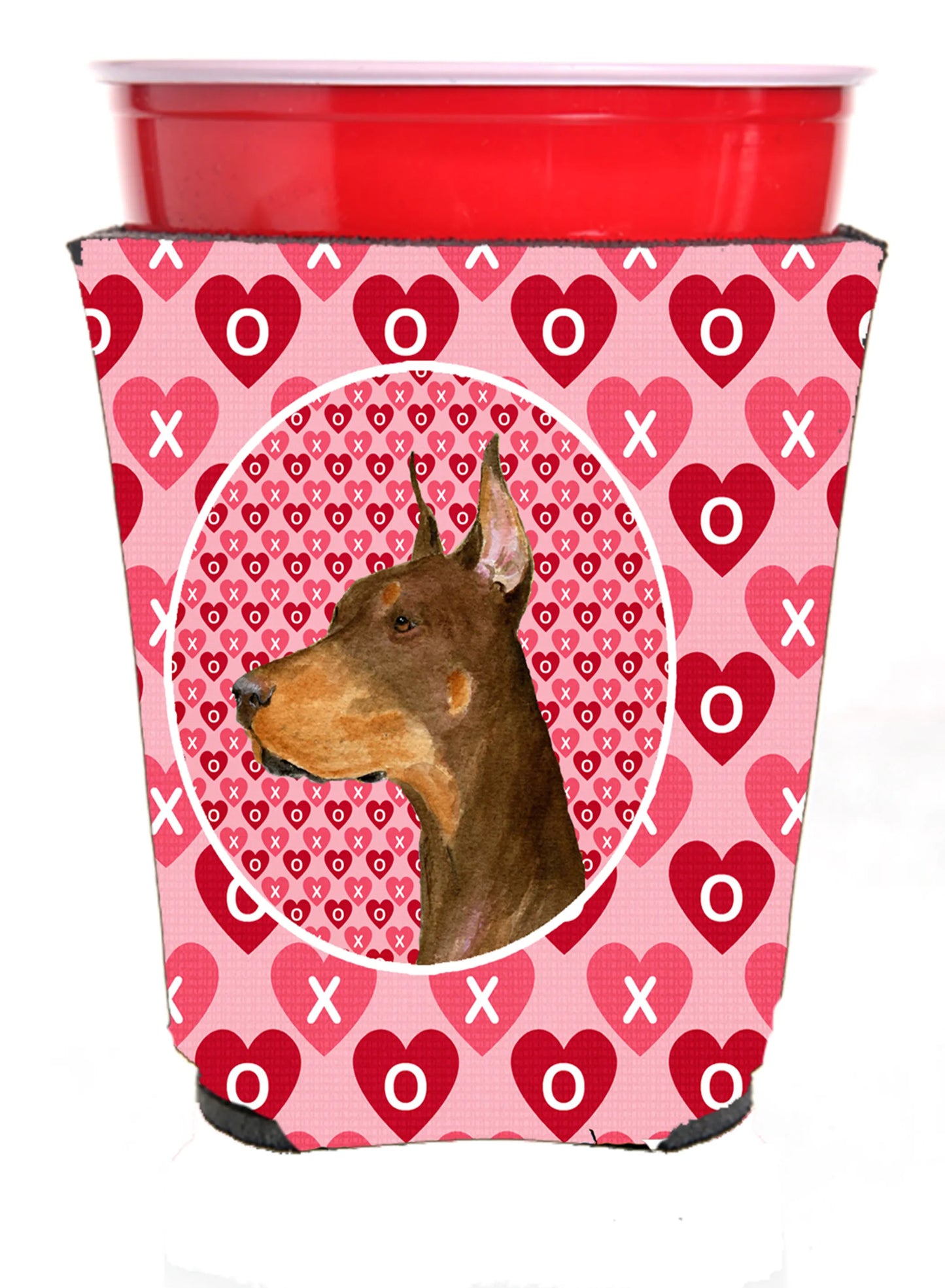 Hearts Love and Valentine's Day Design with Dog Red Solo Cup Hugger