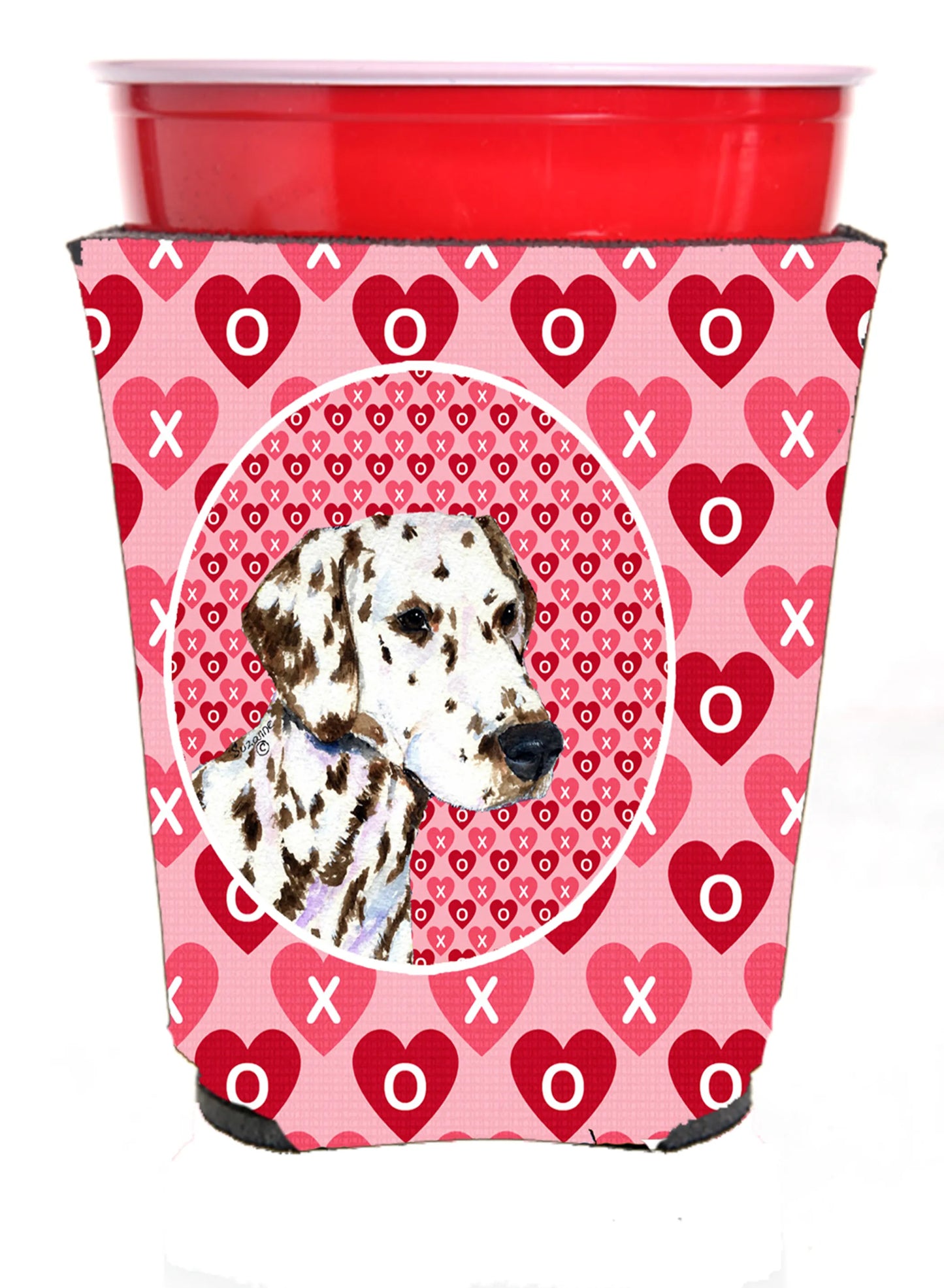 Hearts Love and Valentine's Day Design with Dog Red Solo Cup Hugger