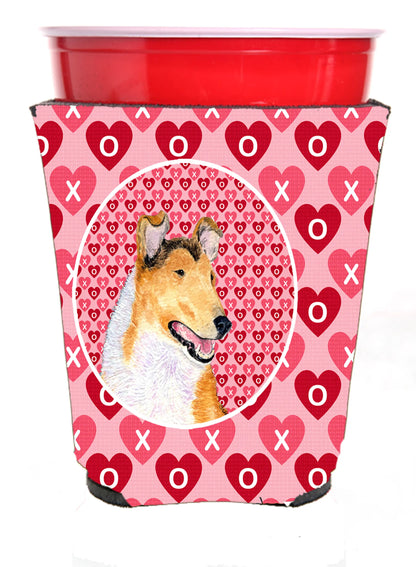 Hearts Love and Valentine's Day Design with Dog Red Solo Cup Hugger