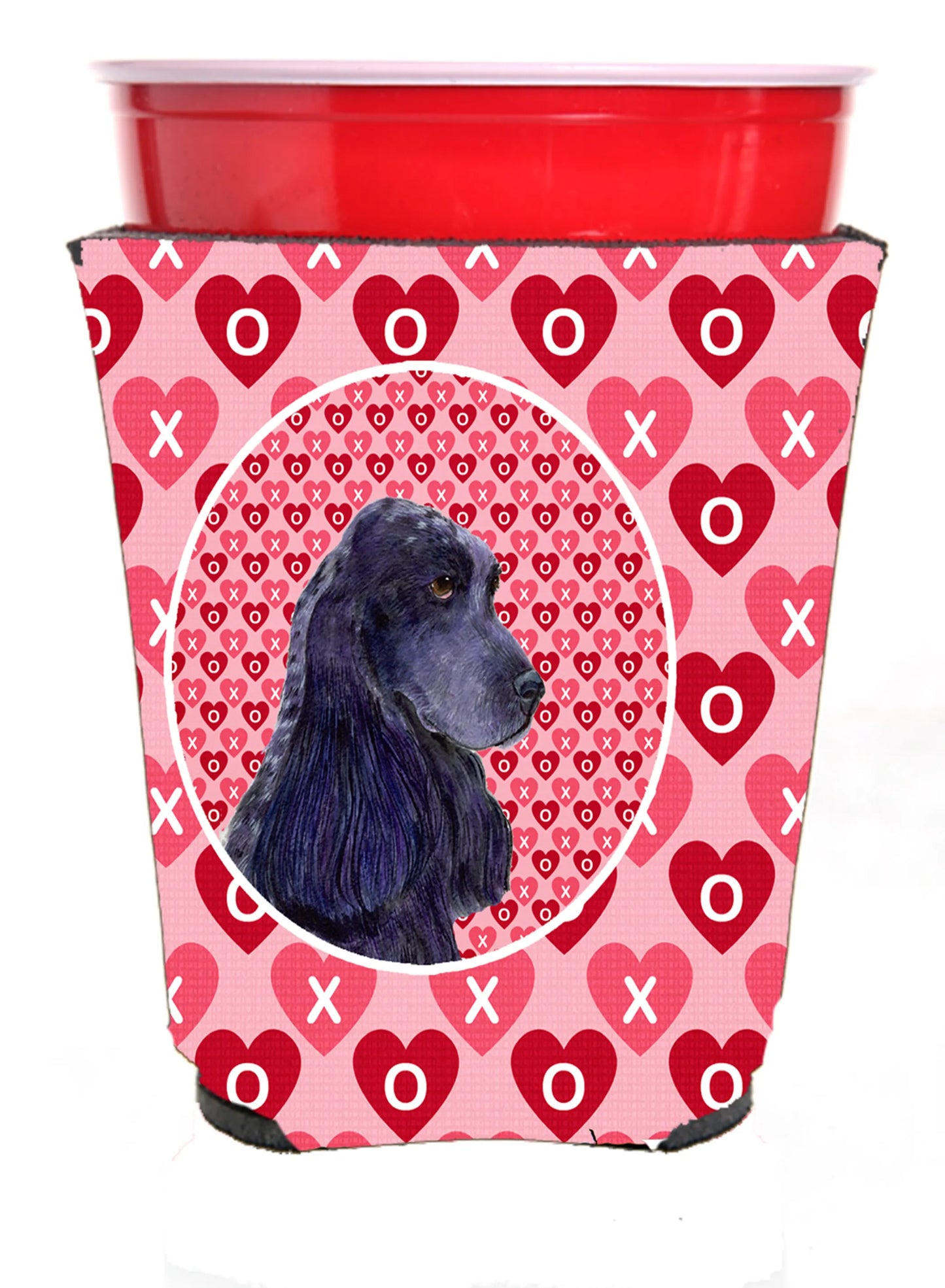 Hearts Love and Valentine's Day Design with Dog Red Solo Cup Hugger