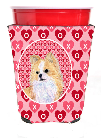 Hearts Love and Valentine's Day Design with Dog Red Solo Cup Hugger