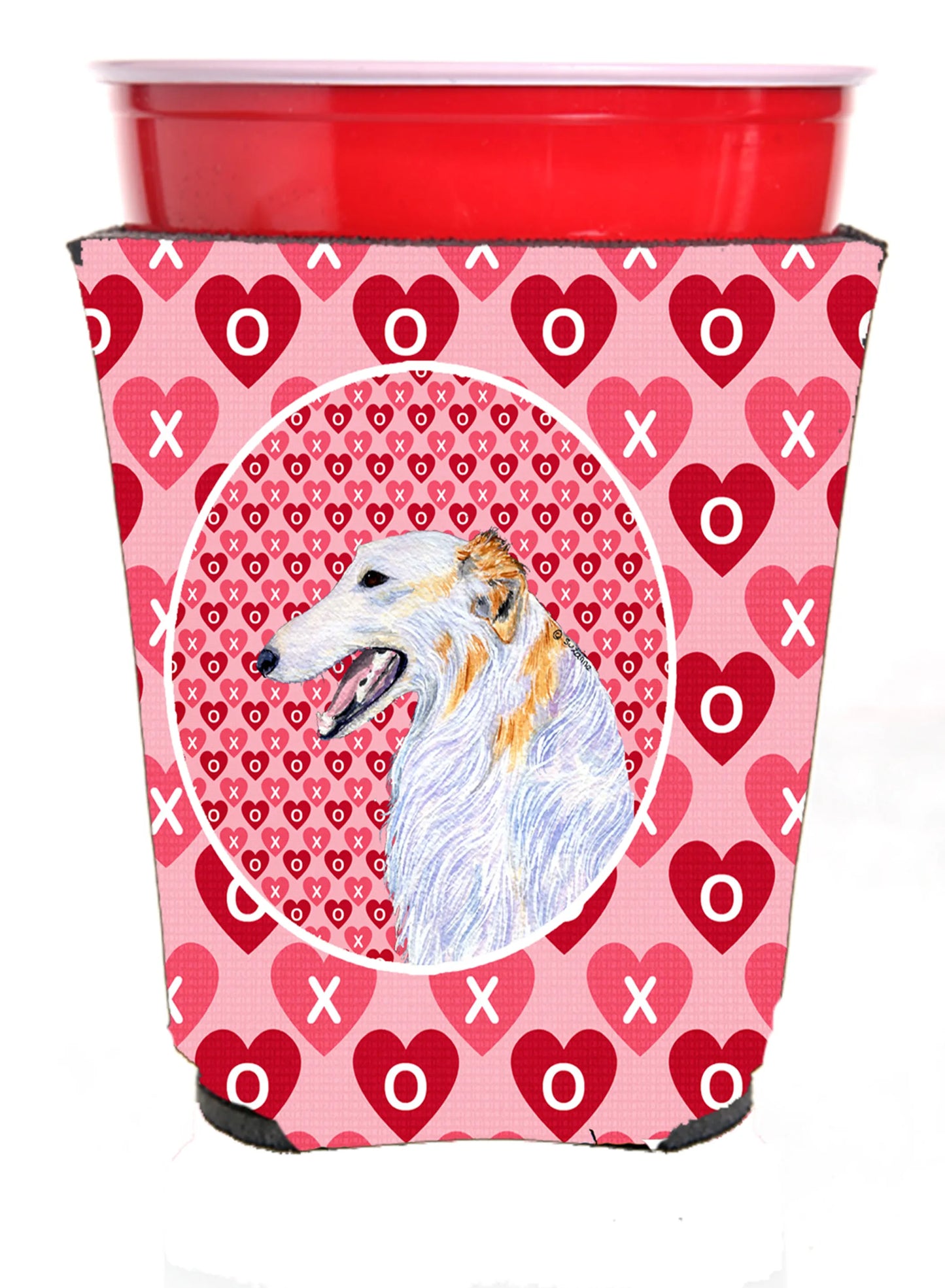 Hearts Love and Valentine's Day Design with Dog Red Solo Cup Hugger