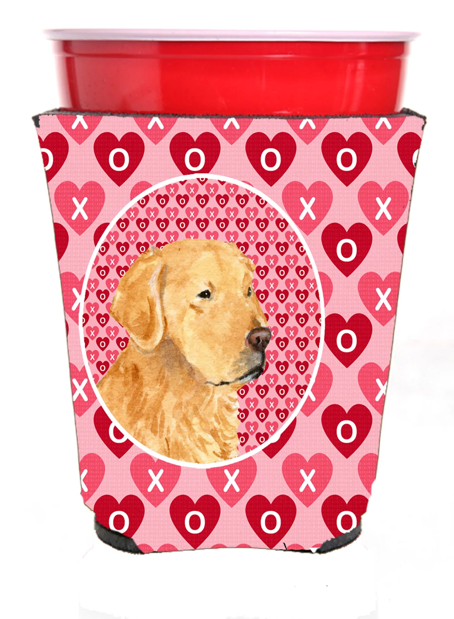 Hearts Love and Valentine's Day Design with Dog Red Solo Cup Hugger