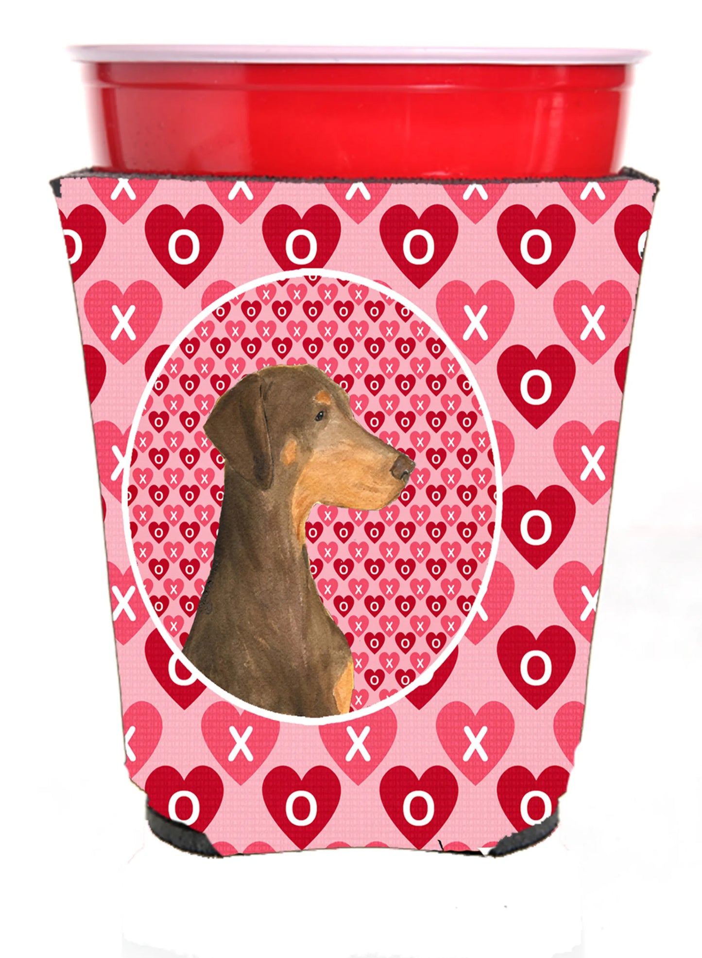 Hearts Love and Valentine's Day Design with Dog Red Solo Cup Hugger