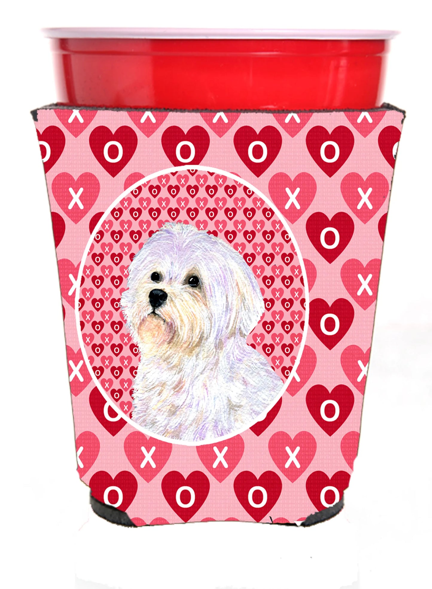 Hearts Love and Valentine's Day Design with Dog Red Solo Cup Hugger