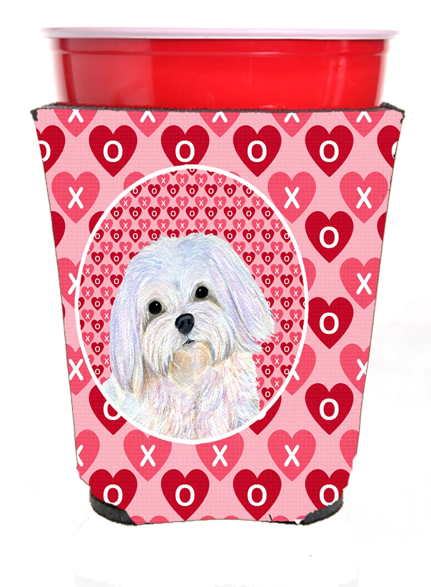 Hearts Love and Valentine's Day Design with Dog Red Solo Cup Hugger