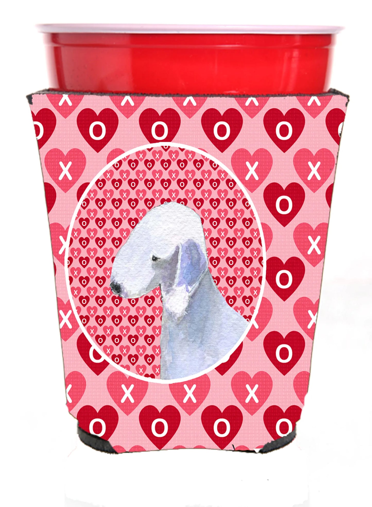 Hearts Love and Valentine's Day Design with Dog Red Solo Cup Hugger